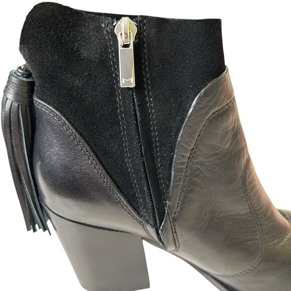 Marc Fisher Ankle Boots Janey Black Leather Suede Ankle Boots 6M Tassels - Picture 11 of 16